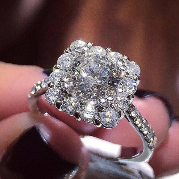 Spirit Round Radiant Zircon Lovers Luxury Wedding Rings for Women, PD1152 - Picture 1 of 4